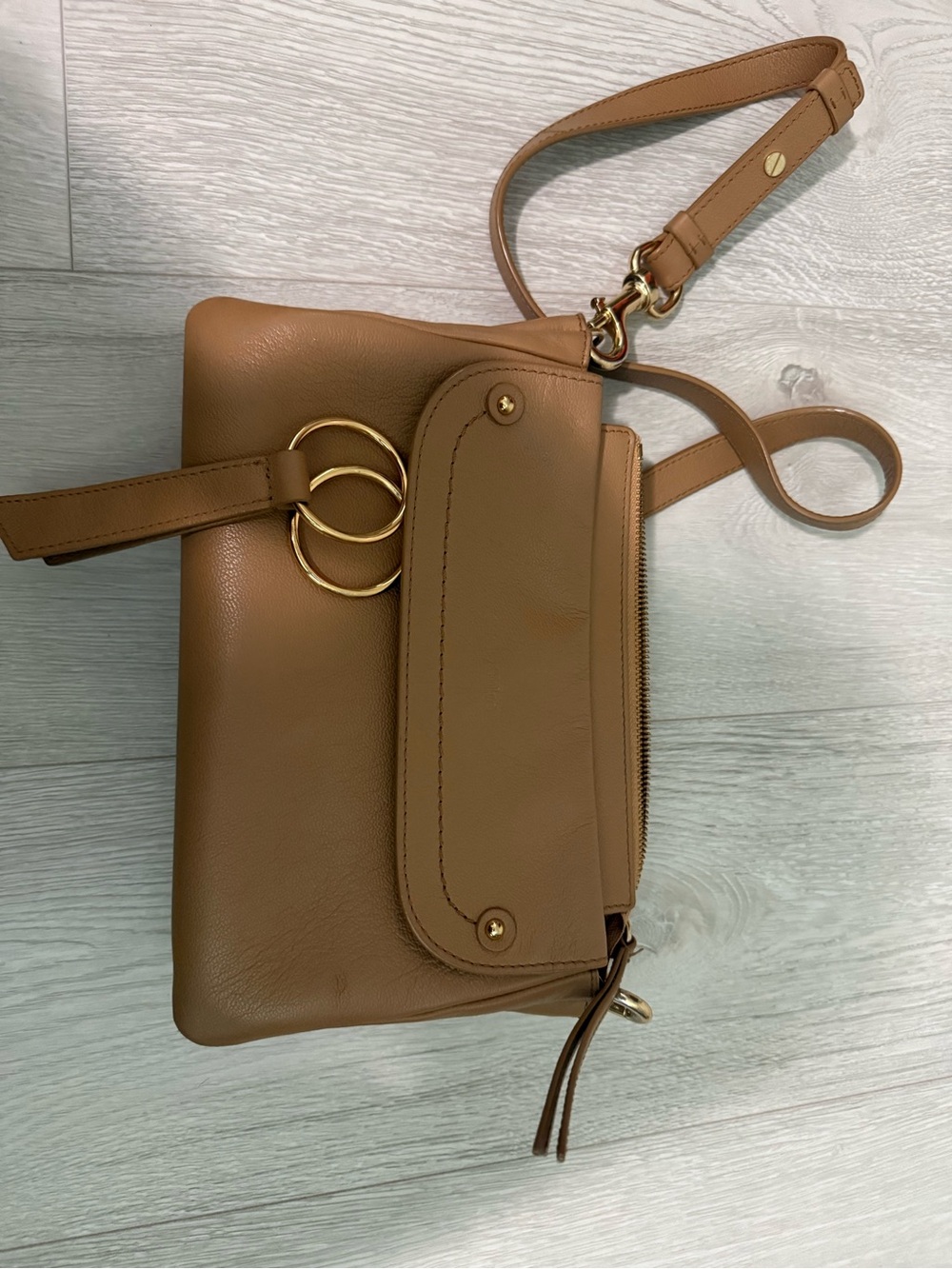 See by Chloe Tan Leather Crossbody Bag with Gold Rings